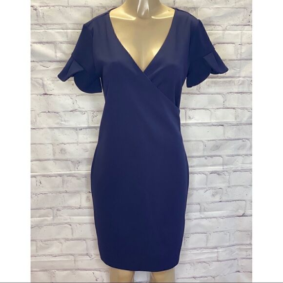 Alexia Admor Blue Tulip Sleeve Surplice V Neck Sheath Dress - Picture 1 of 9